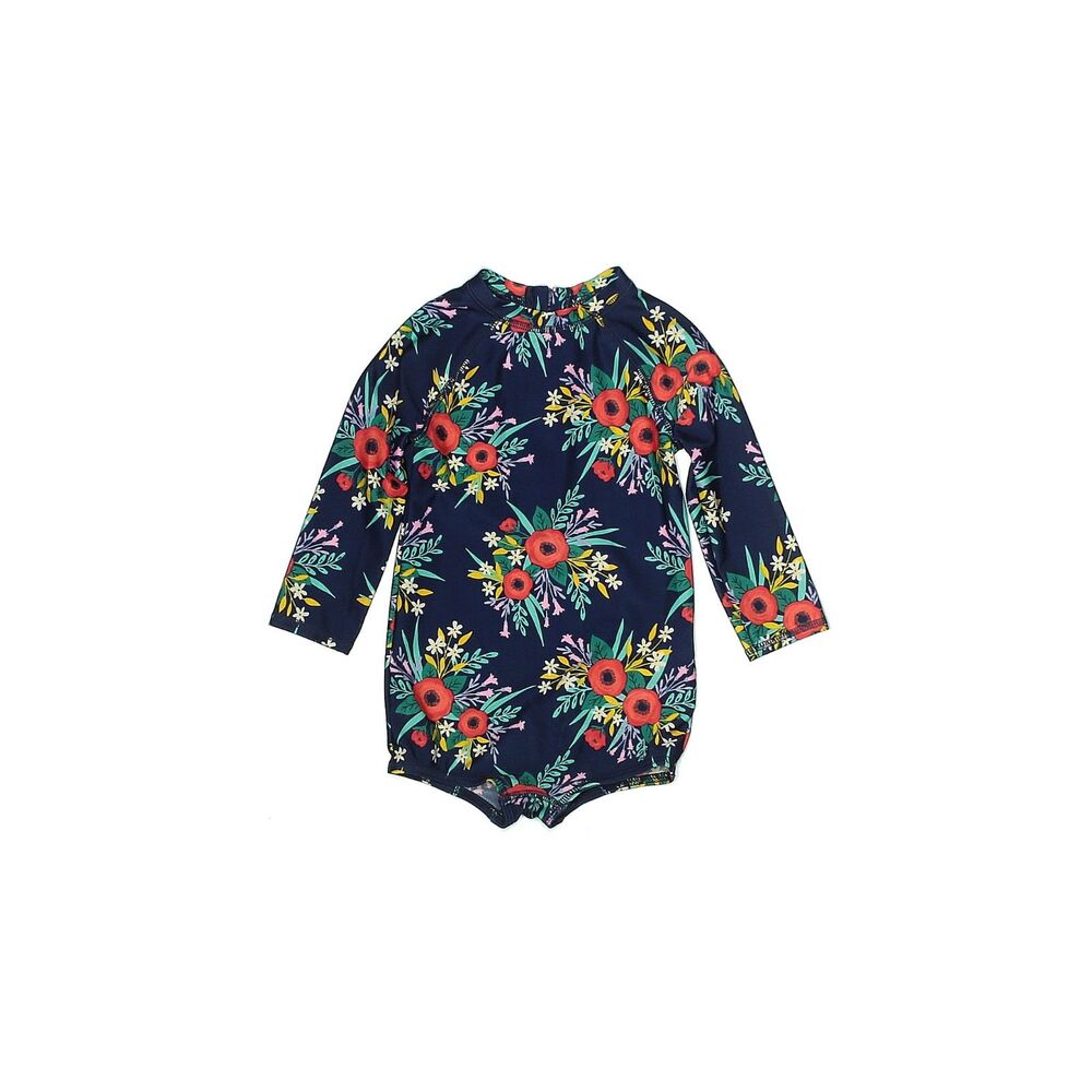 Girls' Floral Rashguard Swimsuit - Pink/Blue Long Sleeve, Size 18 Months